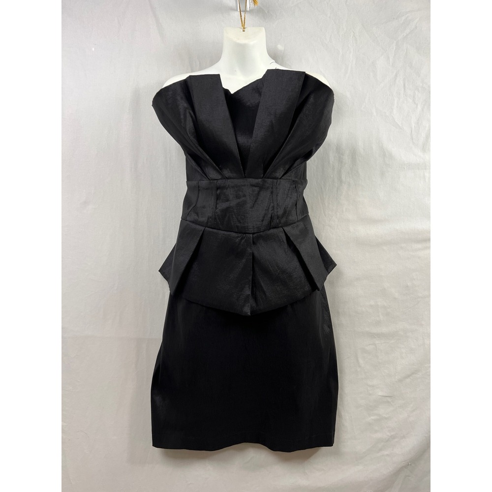 Forever 21 Peplum Cocktail Dress Womens XL Black Strapless Architectural Shimmer